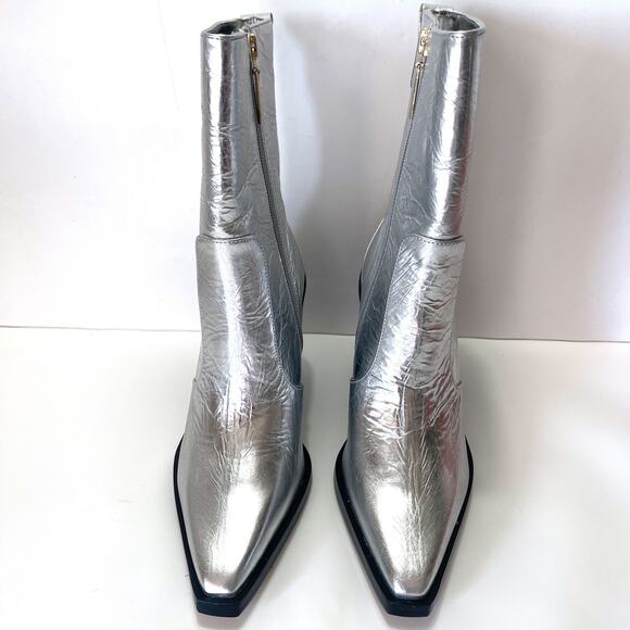 LARROUDE NWT James Crinkled Metallic Leather Boots in Silver Size 8.5 - Picture 4 of 14